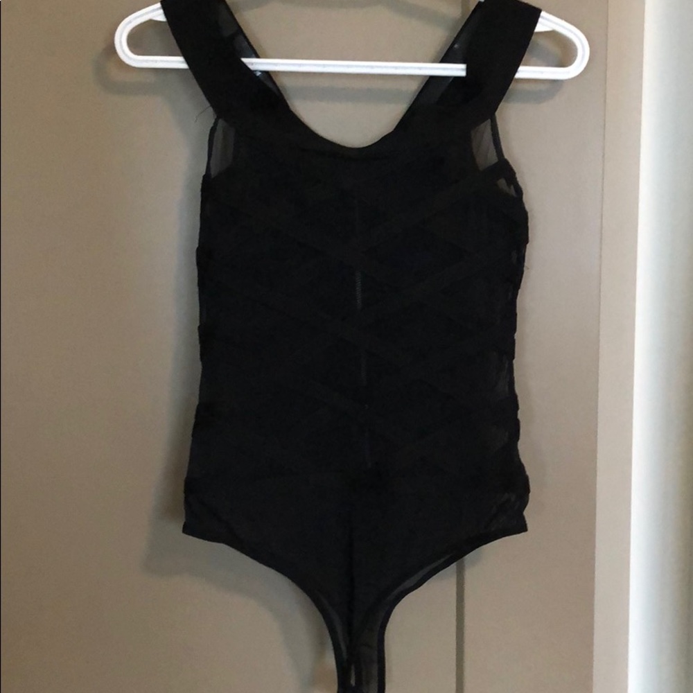 Black mesh off-shoulder bodysuit